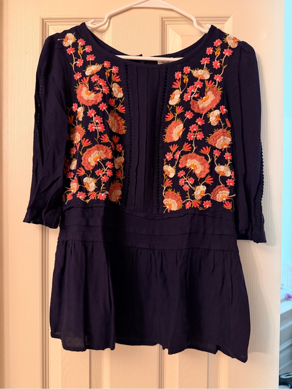 Floreat Navy Embroidered Floral Top